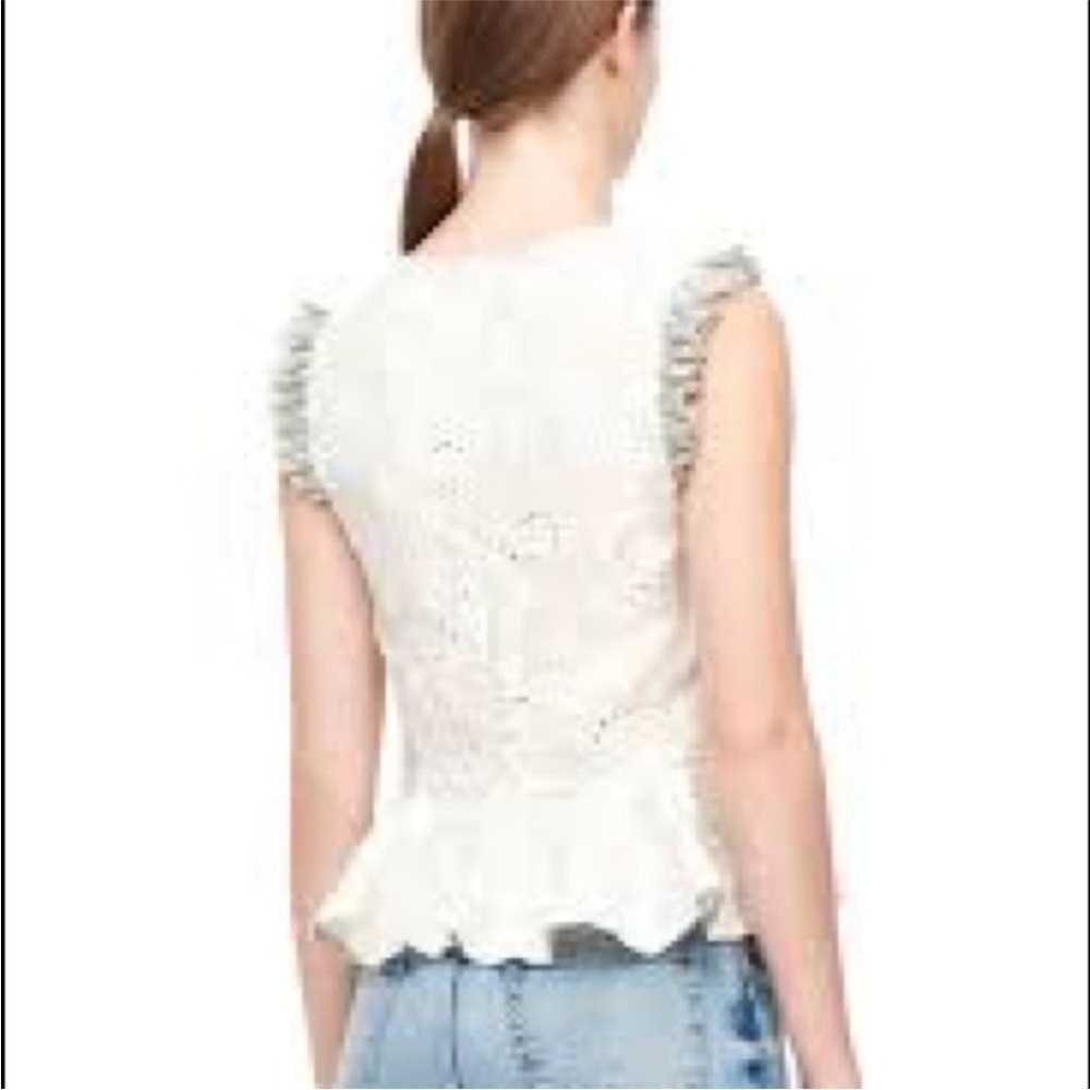 Rebecca Taylor Garden Eyelet Peplum Linen Top Sleeveless Floral Embroidered - Picture 2 of 8